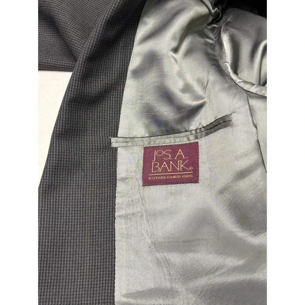 Jos. A. Bank Gordon Mens 39L 34X33 Wool Suit Grey‎ 2 Pc Micro Check 2 Button USA